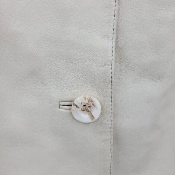 Vintage Cadwick's Leather Coat Longline Single Breasted Button Buttercream XL - Picture 6 of 11